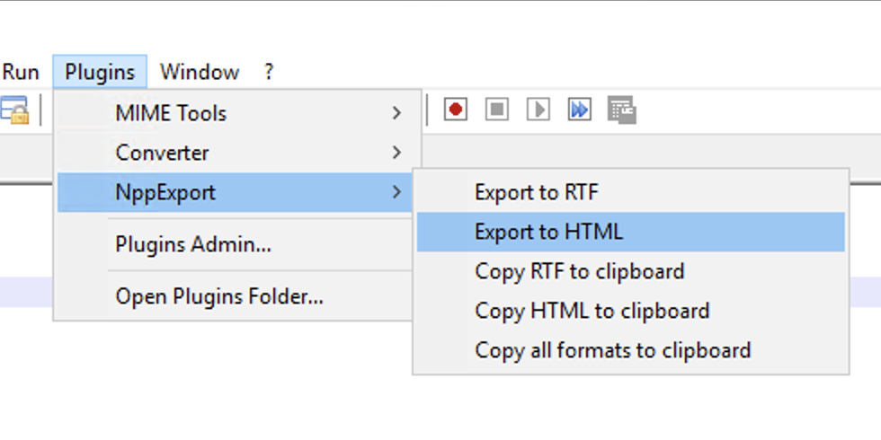 Notepad++ Export to HTML Option